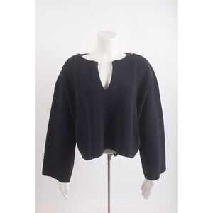 Massimo Dutti Womans Sweater Size M Navy Blue Gold Buttons V-Neck 5694/525 NWT